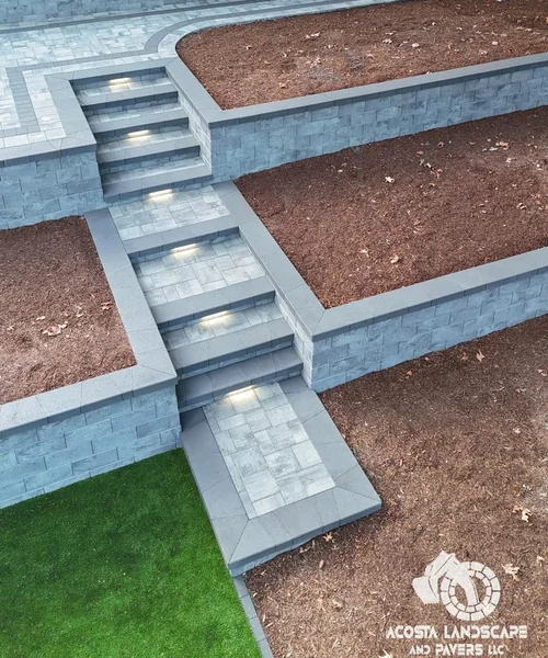 Landscape Design, Tiered Paver Patio & Turf in Shoreline 